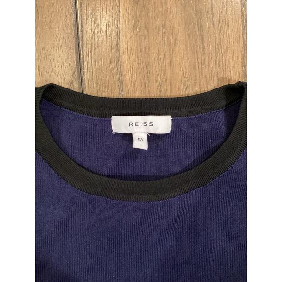 REISS Elsie Two Tone Textured Knitted Long Sleeve Navy black Mini Dress Medium - Picture 7 of 13